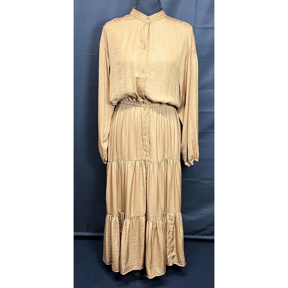 Vernacular Olsen Tiered Dress‎ Womens Medium Copper Brown Button Front Maxi Boho